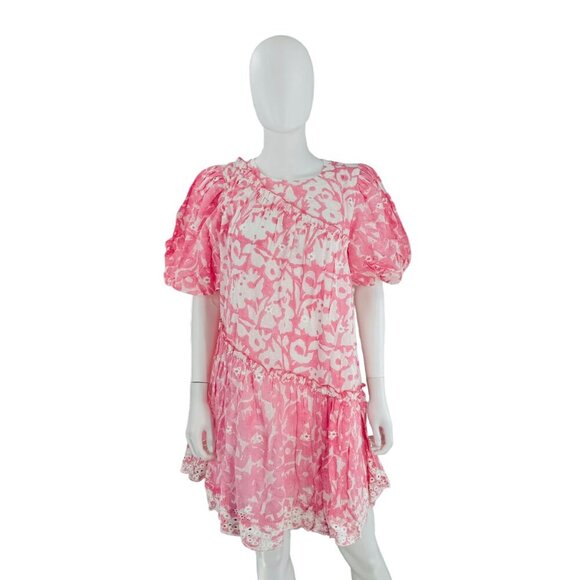 Ash & Eden NEW Pink Milena Floral Swiss Dot Schiffli Mini Dress Size Small - Picture 4 of 10